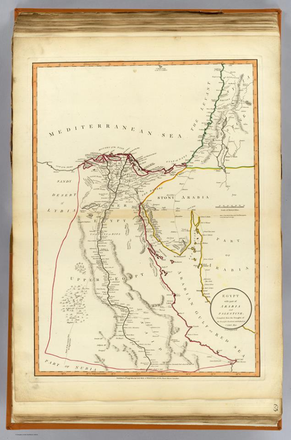 سيناء سنة 1808، وكانت حينها ولاية عثمانية محررة من الحملة الفرنسية و تحت حكم محمد علي باشا و يرى حدودها التي لا تضم أي جزء قريب من ام الرشراش
