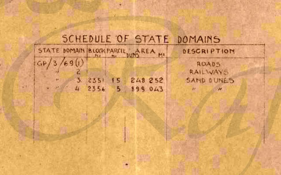 تسجيل (أراضي الدولة) و(الأراضي الأميرية) في (منطقة السميري؛ قضاء غزة؛ فلسطين) في العام 1947، نقلًا عن الباحث محمد رفيع