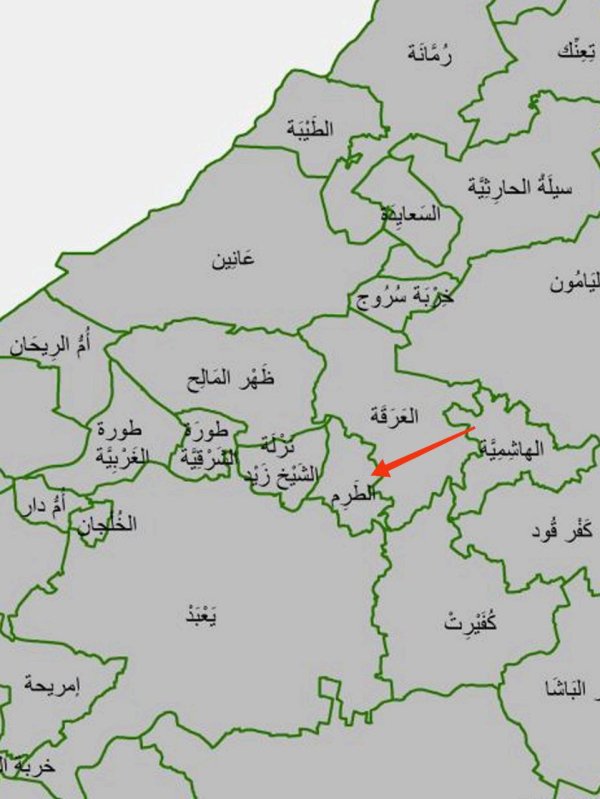 خارطة توضح موقع خربة الطرم نقلاً عن الجهاز المركزي للإحصاء الفلسطيني