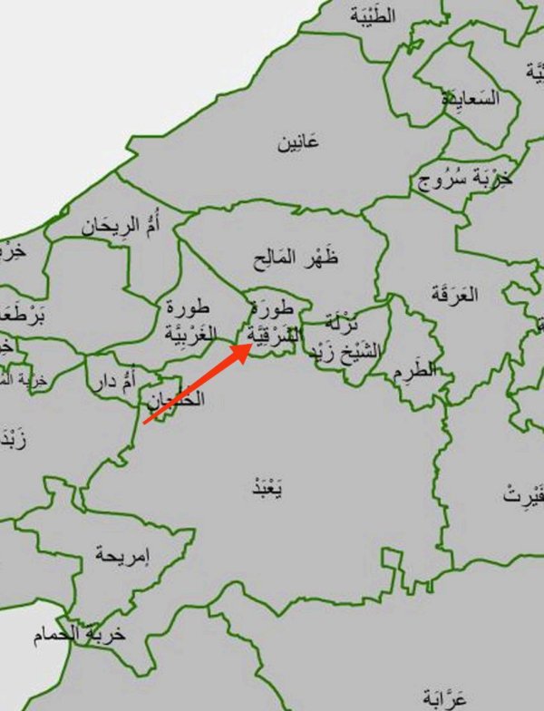 خارطة توضح موقع قرية طورة الشرقية نقلاً عن الجهاز المركزي للإحصاء الفلسطيني