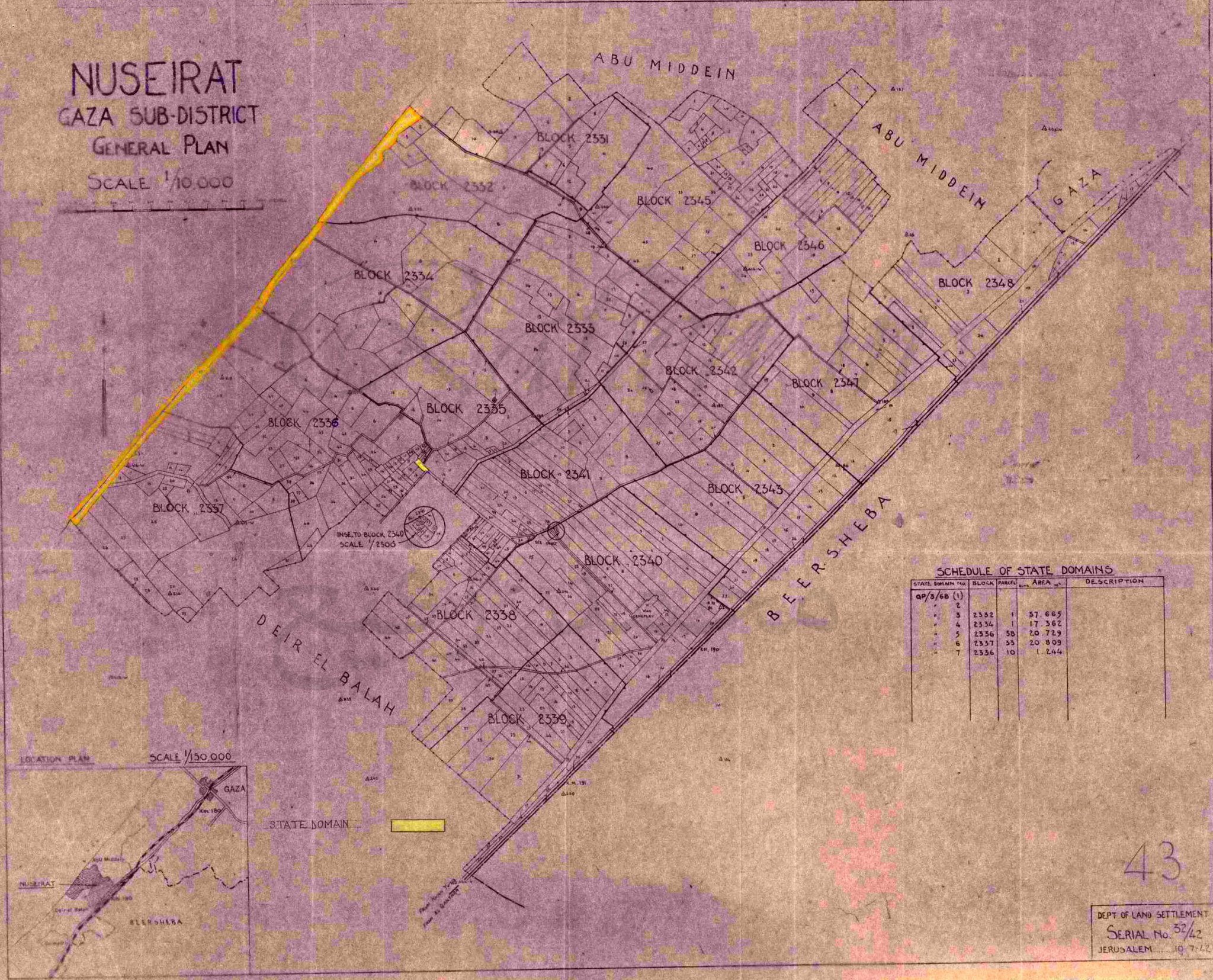 تسجيل (أراضي الدولة) و(الأراضي الأميرية) في (منطقة النصيرات؛ قضاء غزة؛ فلسطين) في العام 1947، نقلًا عن الباحث محمد رفيع