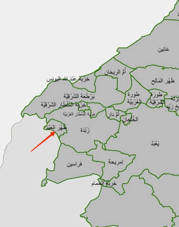 خارطة توضح موقع قرية ظهر العبد نقلاً عن الجهاز المركزي للإحصاء الفلسطيني