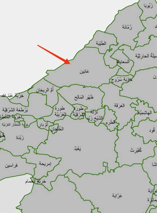 خارطة توضح موقع قرية عانين نقلاً عن الجهاز المركزي للإحصاء الفلسطيني