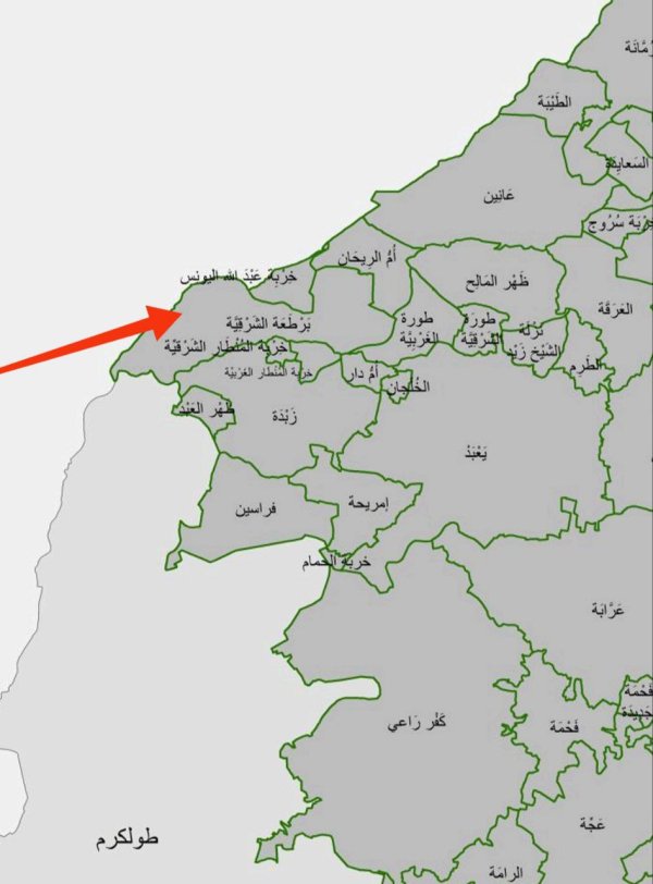 خارطة توضح موقع قرية برطعة الشرقية، نقلاً عن الجهاز المركزي للإحصاء الفلسطيني