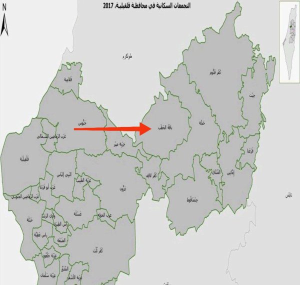 خارطة توضح موقع قرية باقة الحطب نقلاً عن الجهاز المركزي للإحصاء الفلسطيني