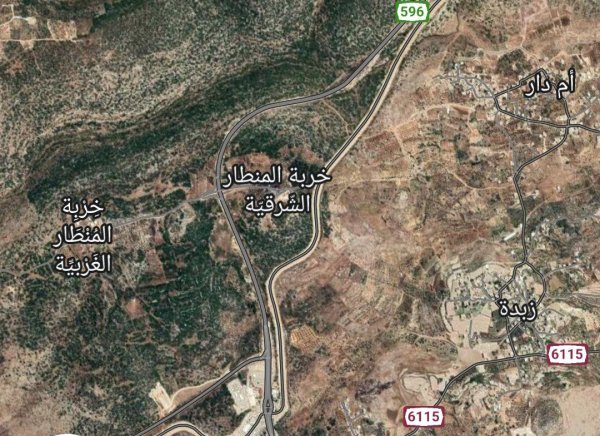 خربة المنطار بجزئيها الشرقي والغربي كما تظهر في خرائط غوغل