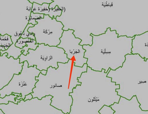 خارطة توضح موقع قرية الجربا نقلاً عن الجهاز المركزي للإحصاء الفلسطيني