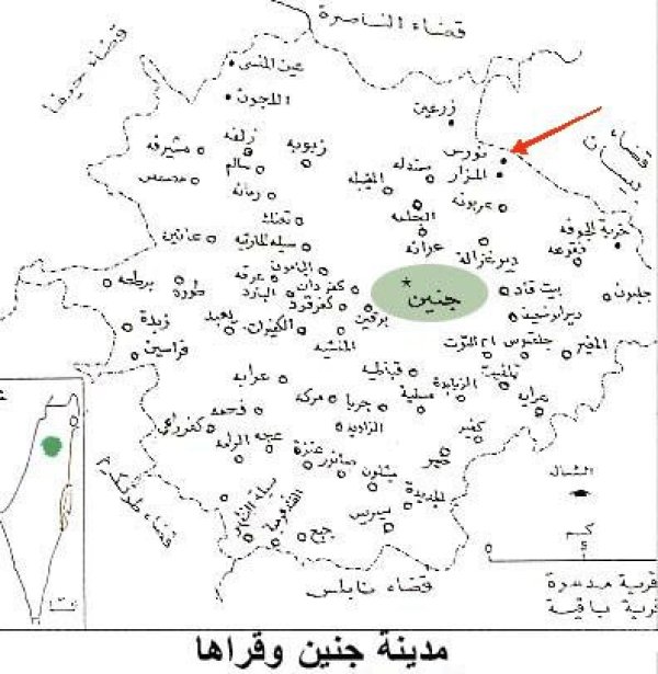 خارطة توضح موقع قرية نورس قضاء جنين