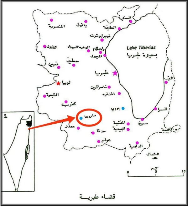 خارطة توضح موقع قرية سارونا