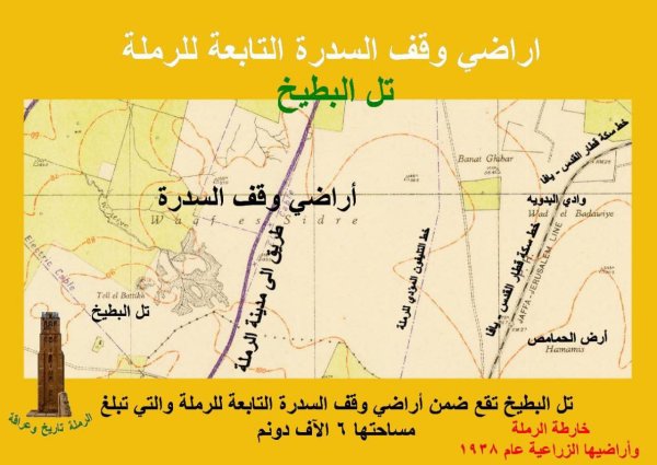 خارطة تظهر أراضي السدرة التابعة لمدينة الرملة وتعرف بقرية تل البطيخ