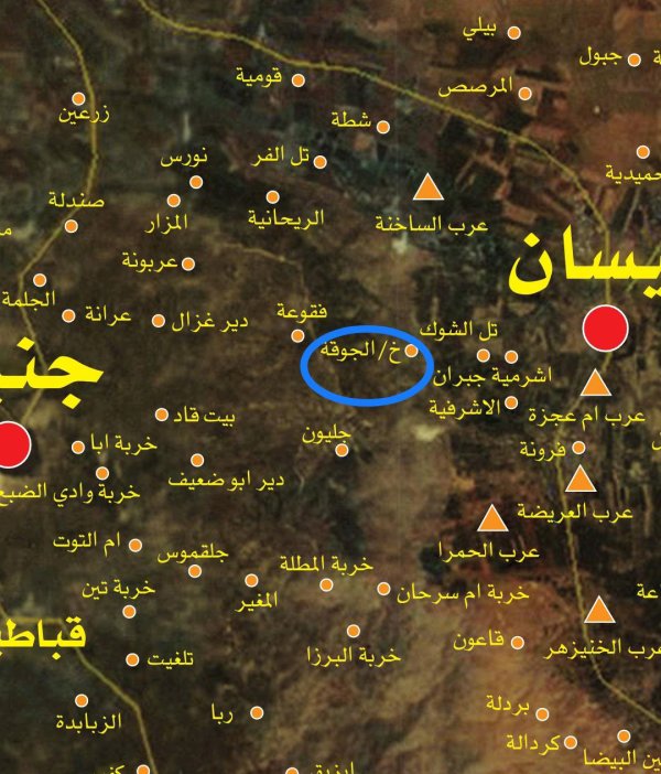 خارطة توضح موقع خربة الجوفة المهجرة