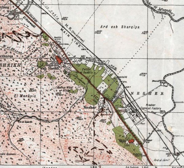 خارطة بريطانية تعود لعام 1946 تظهر موقع قرية الياجور