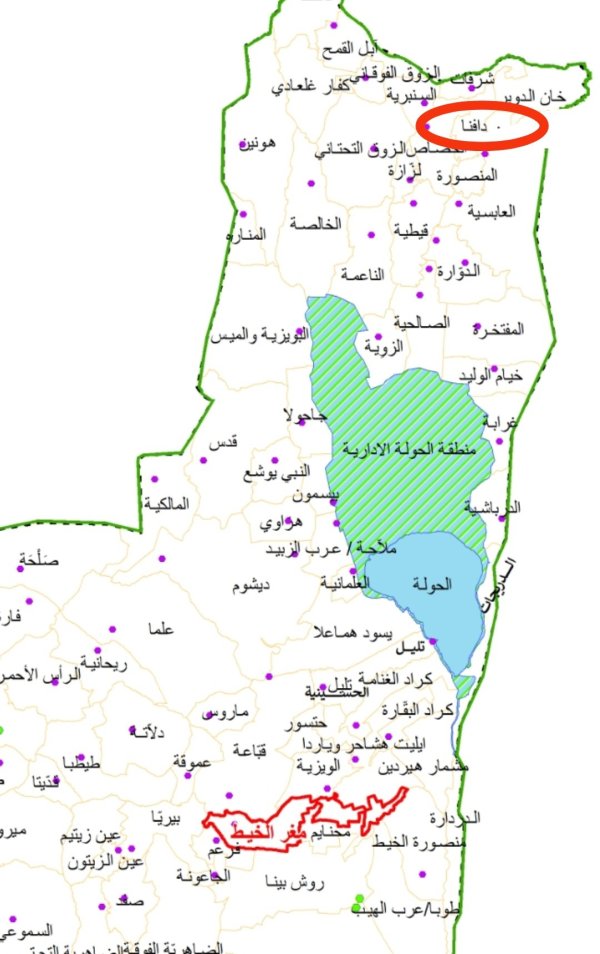 خارطة تبين موقع مستعمرة دفناه التي أقيمت على أراضي قرية دفنة